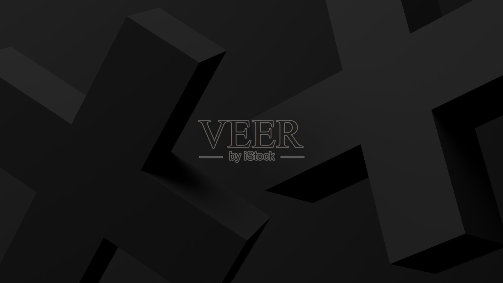 两个黑色的十字架，黑色的背景。抽象单色插图，3d渲染。照片摄影图片