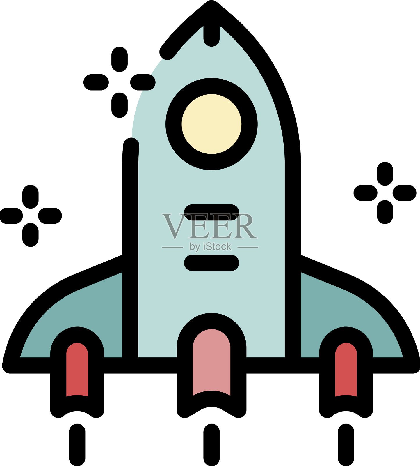 火箭和星星的图标颜色轮廓插画图片素材