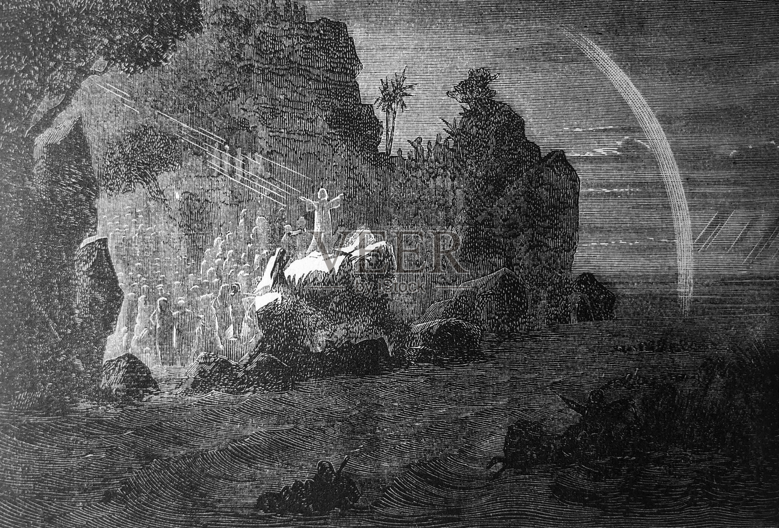 古董插图-哈珀杂志-舞台效果的电灯插画图片素材