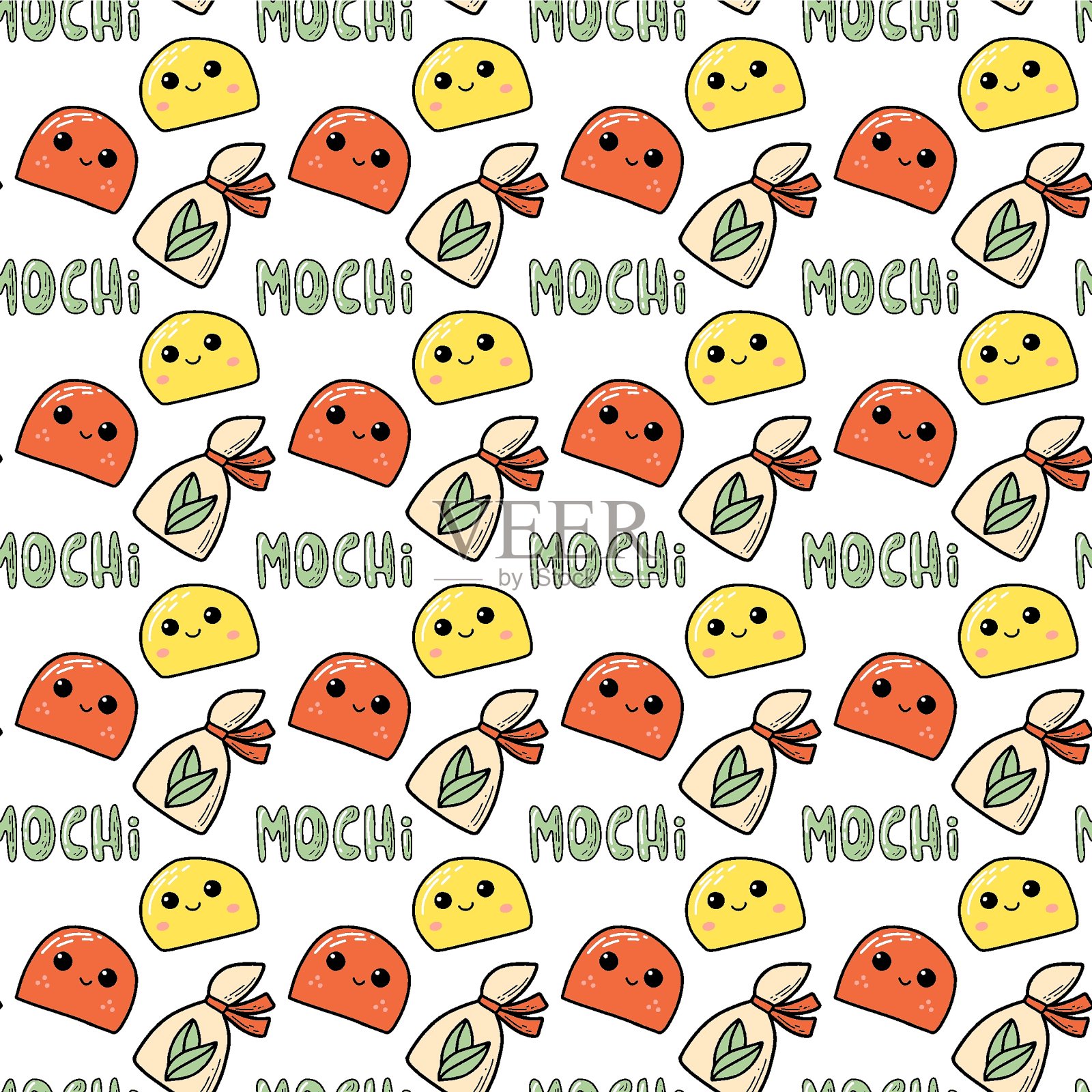 向量无缝模式。日本甜食麻糬插画图片素材