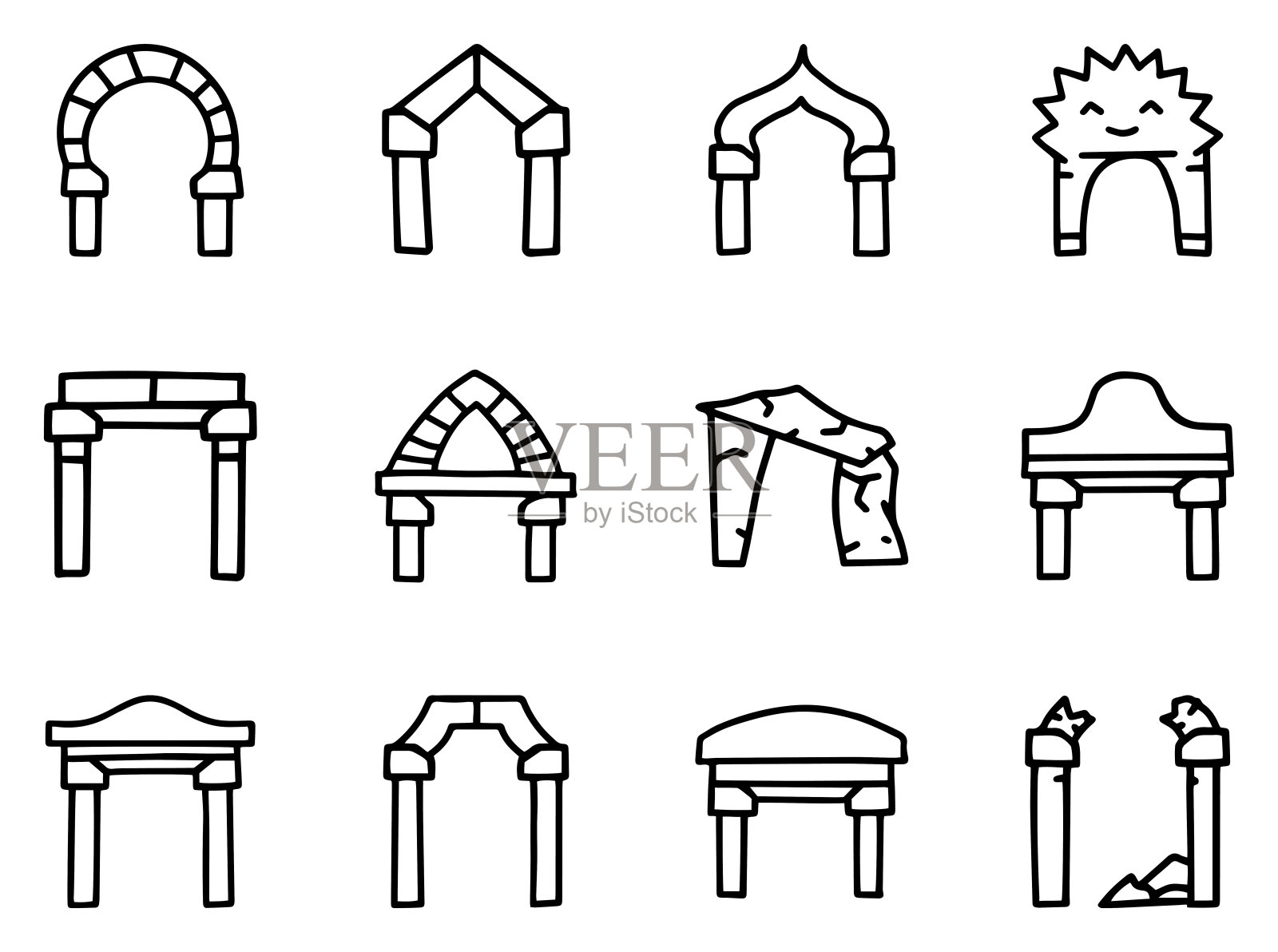 拱门线矢量涂鸦简单的图标集图标素材