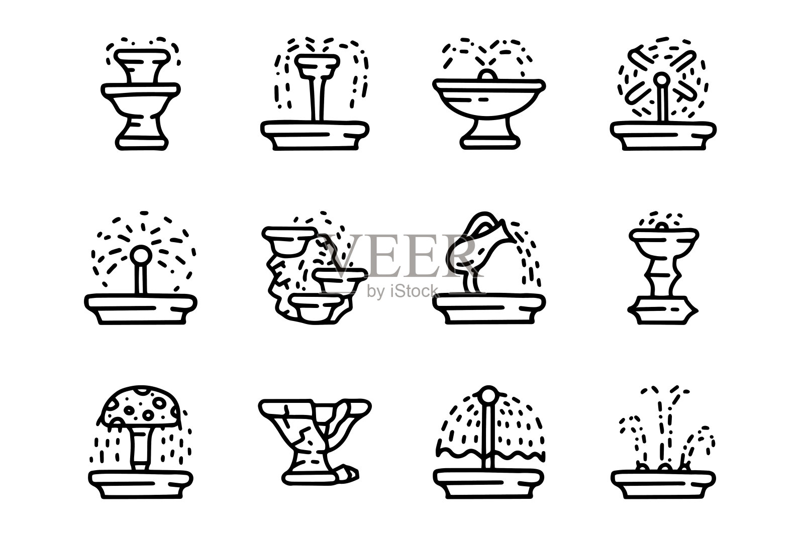 喷泉线矢量涂鸦简单图标集插画图片素材