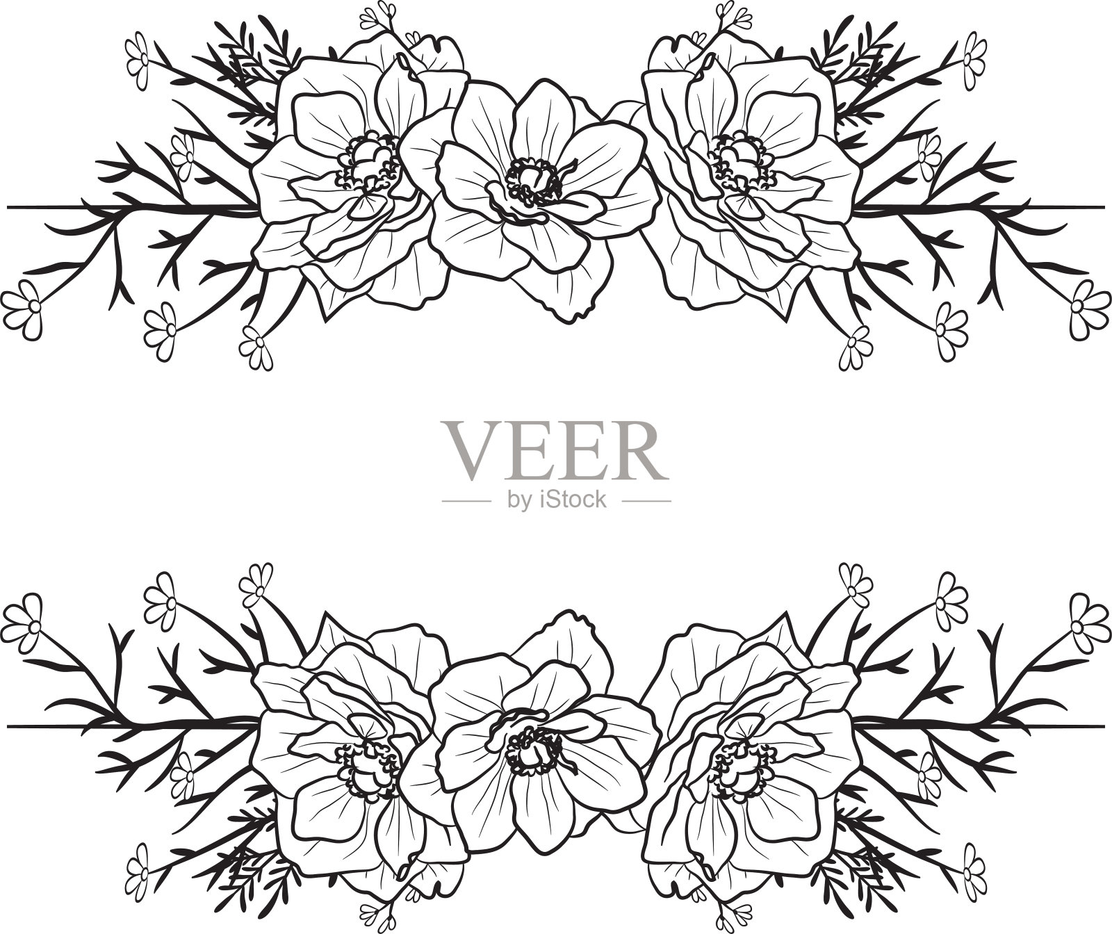 手画涂鸦花圈装饰装饰边界卡邀请插画图片素材