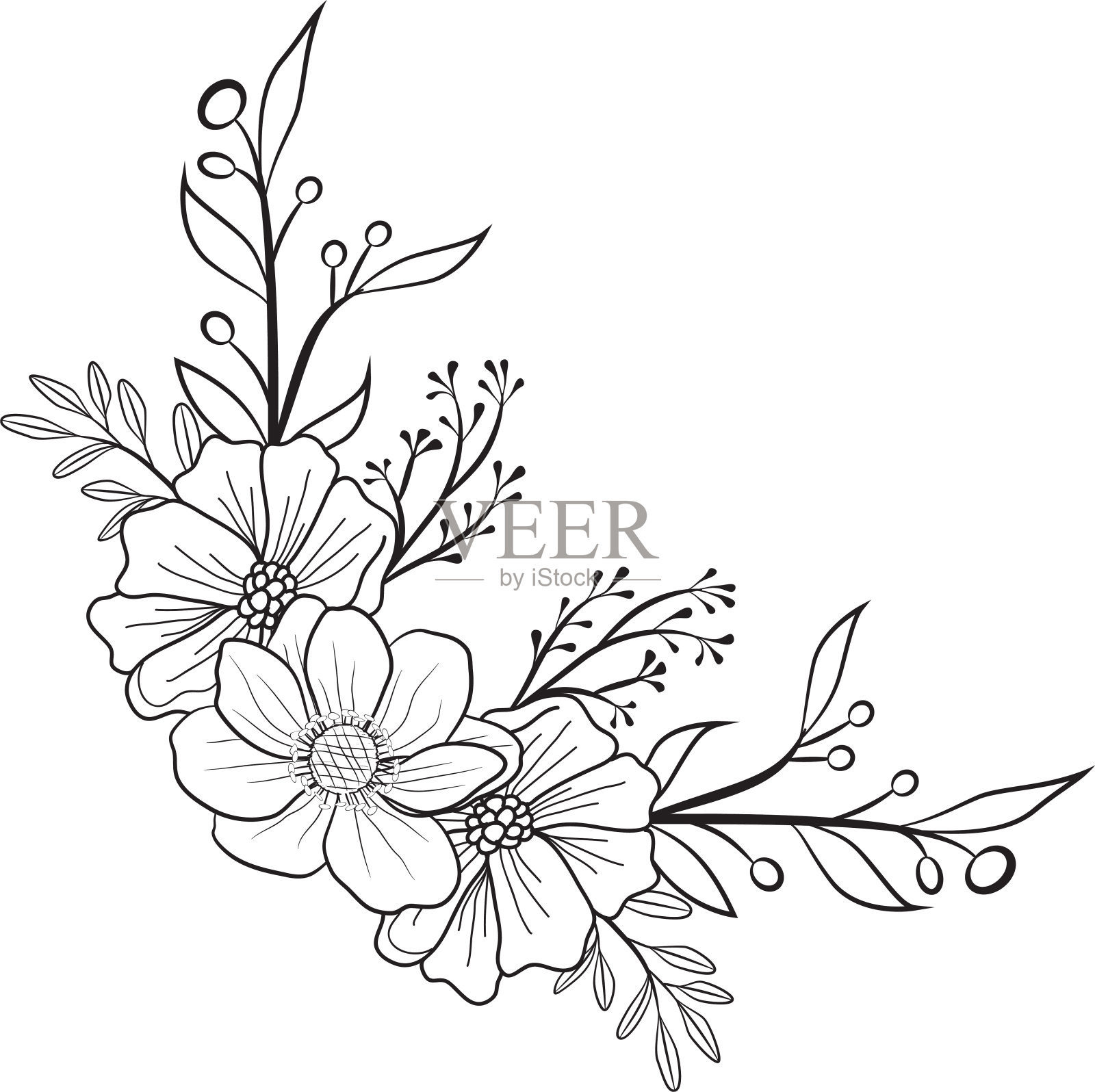 手画涂鸦花圈装饰装饰边界卡邀请插画图片素材