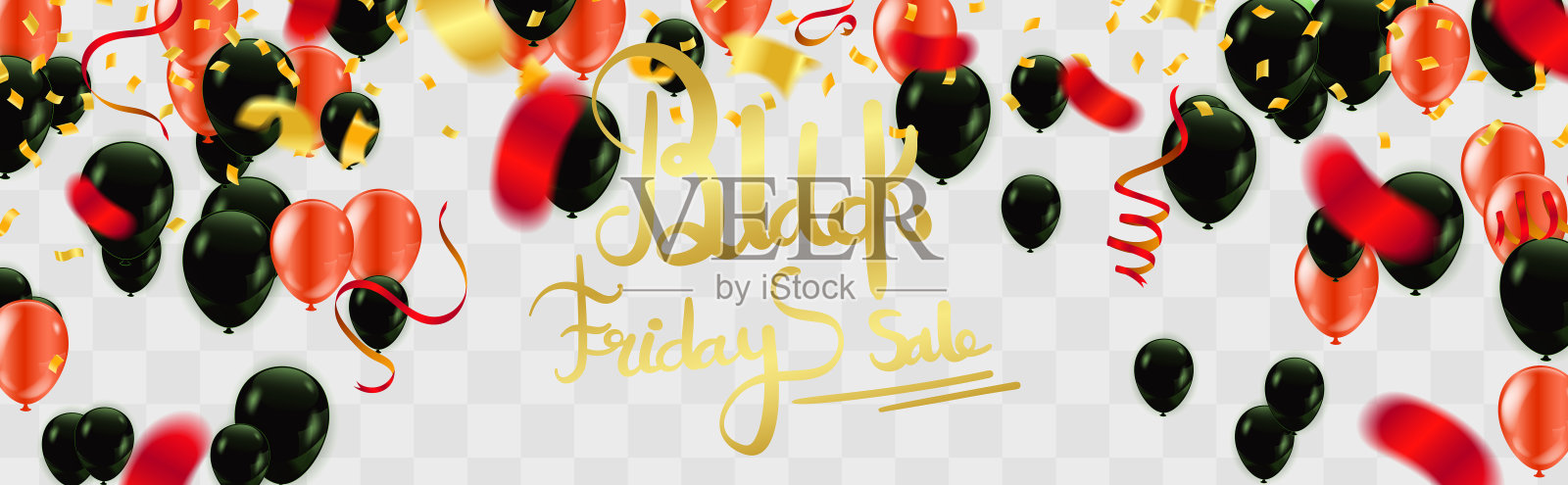 矢量插图手写现代笔刷黑色星期五销售设计与气球设计元素图片