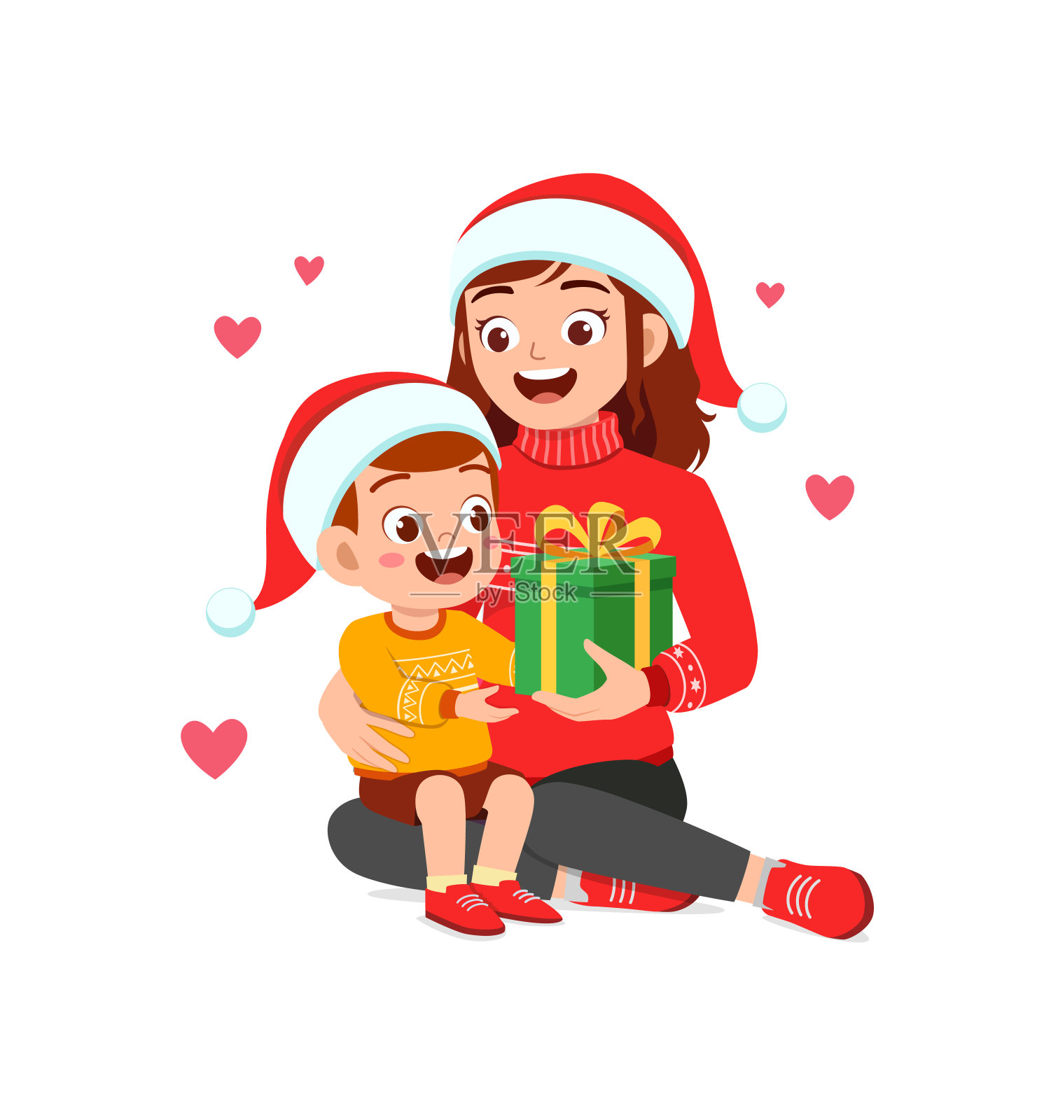 年轻女子给小孩礼物插画图片素材