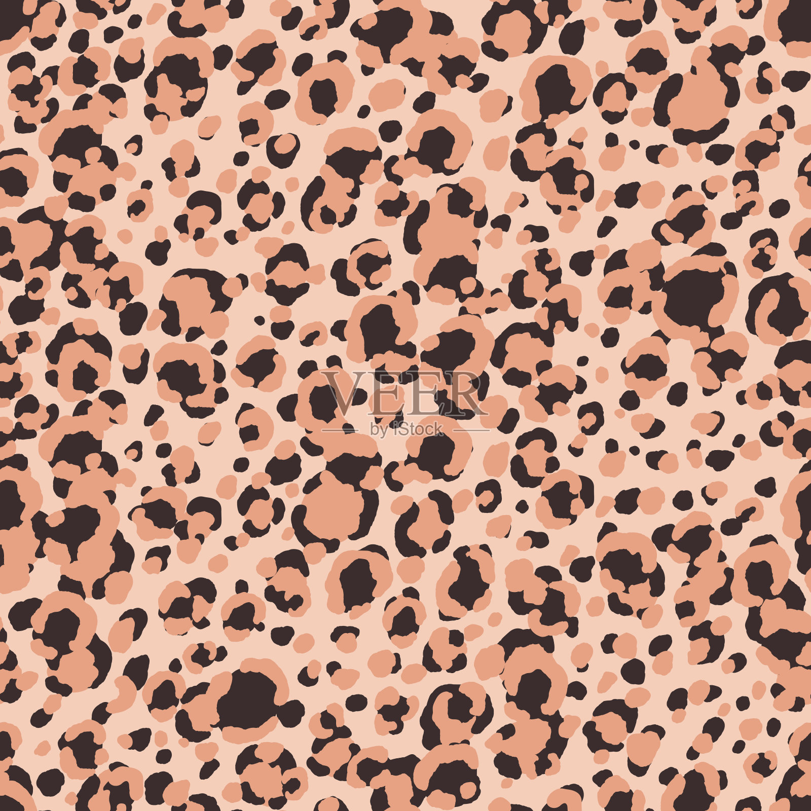 抽象现代豹纹无缝拼接。动物的背景。为印刷，卡片，明信片，织物，纺织品的米色和黑色装饰矢量股票插图。现代装饰的风格化皮肤插画图片素材