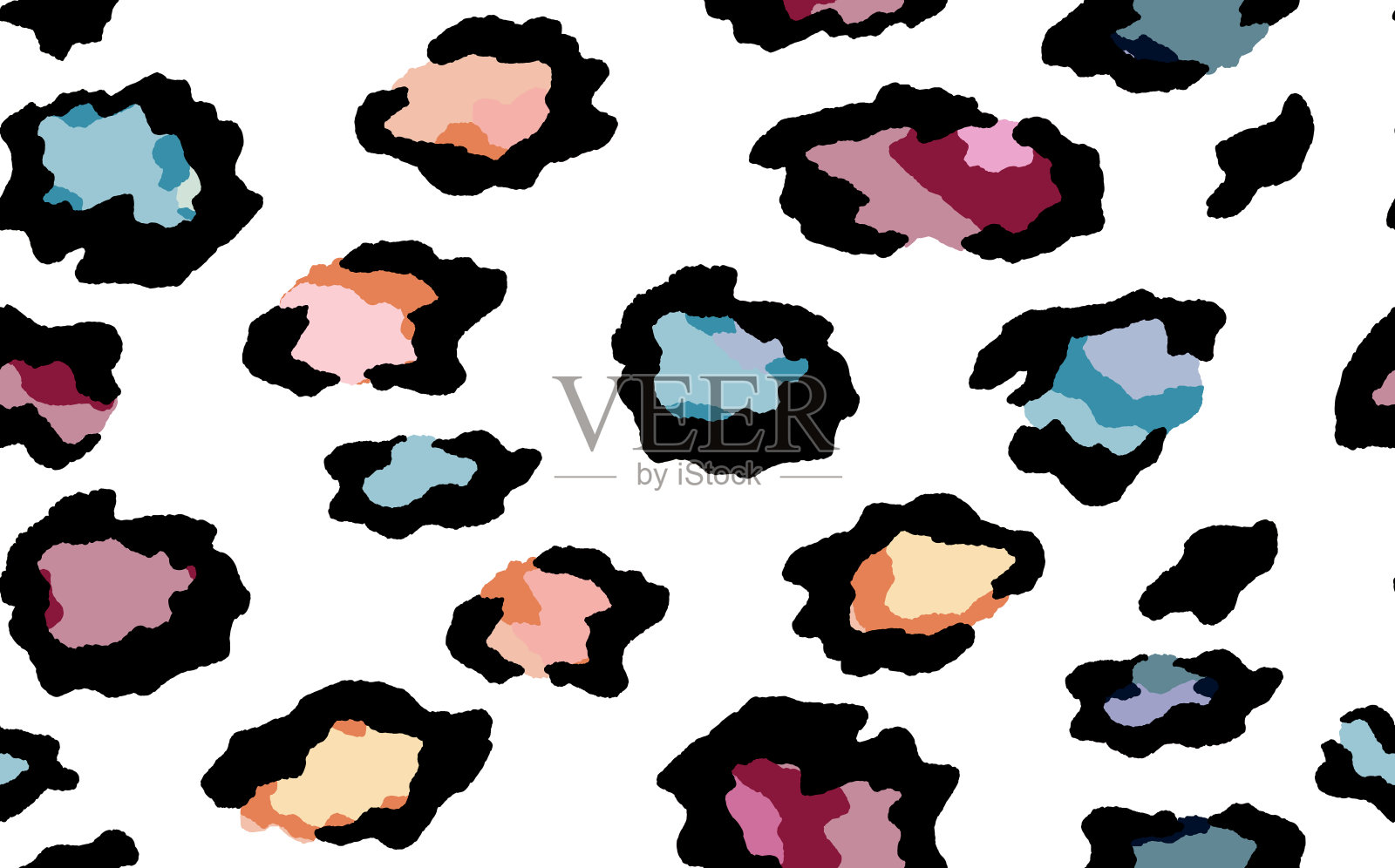 抽象现代豹纹无缝拼接。动物的背景。彩虹和白色装饰矢量股票插图印刷，卡片，明信片，织物，纺织。现代装饰的风格化皮肤插画图片素材