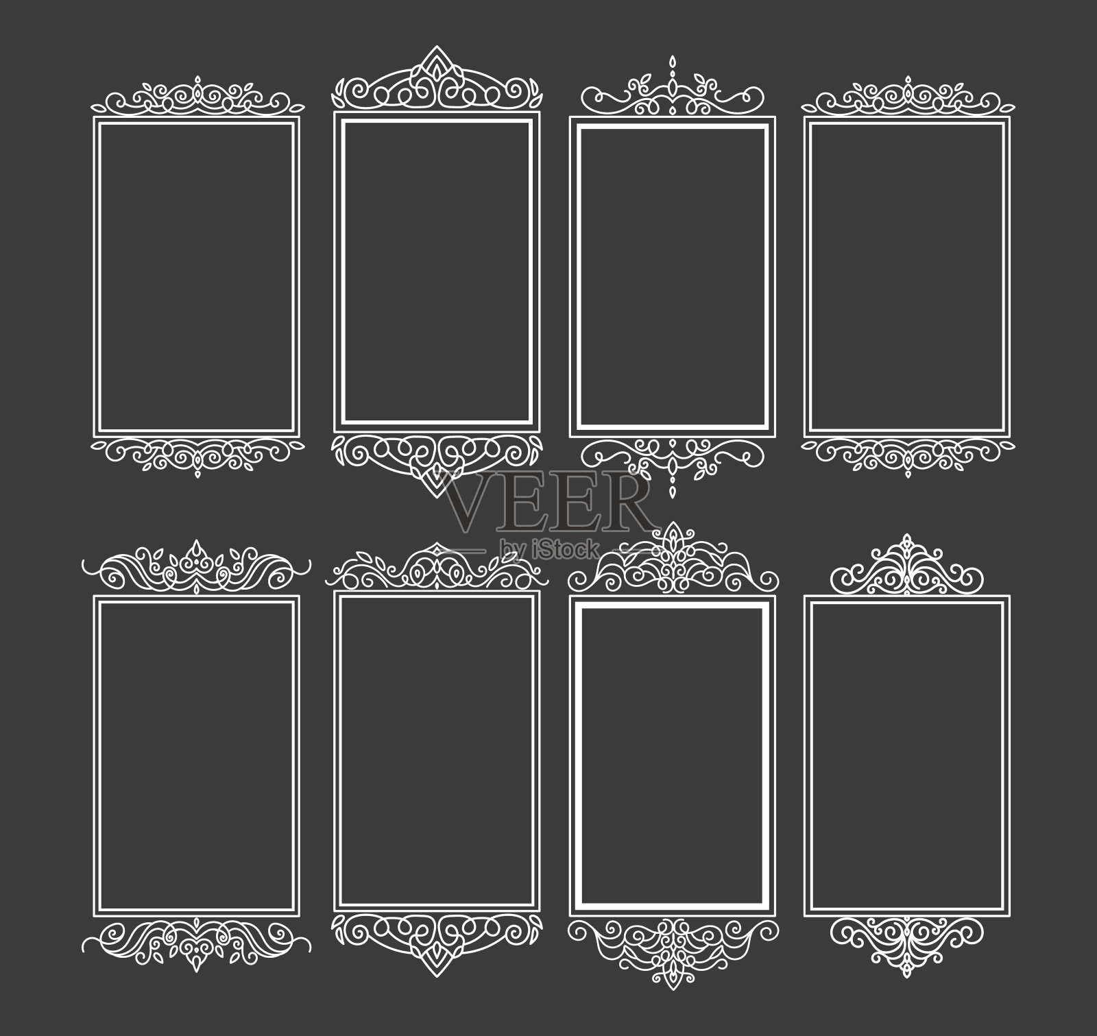 复古框架标签集装饰标识与装饰花卉复古元素框架婚礼插画图片素材