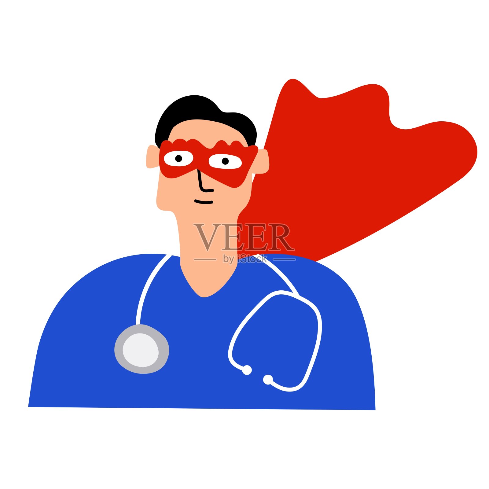 带着听诊器的医生看起来像超级英雄。插画图片素材