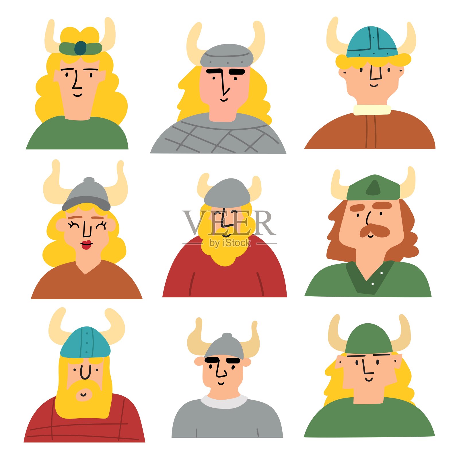 手绘图标的收集。维京人。插画图片素材