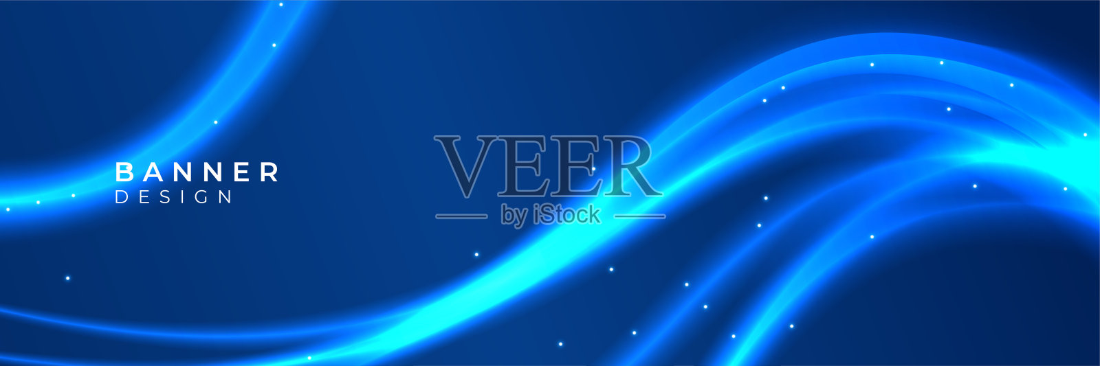 蓝色波背景。抽象几何蓝色宽横幅布局设计插画图片素材