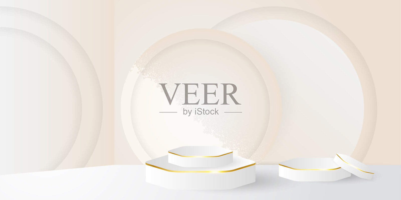 抽象奢华的金色背景与舞台。豪华多边形图案，白色和金色背景。背景模板，海报，横幅，社交媒体，贺卡，封面，证书，小册子插画图片素材