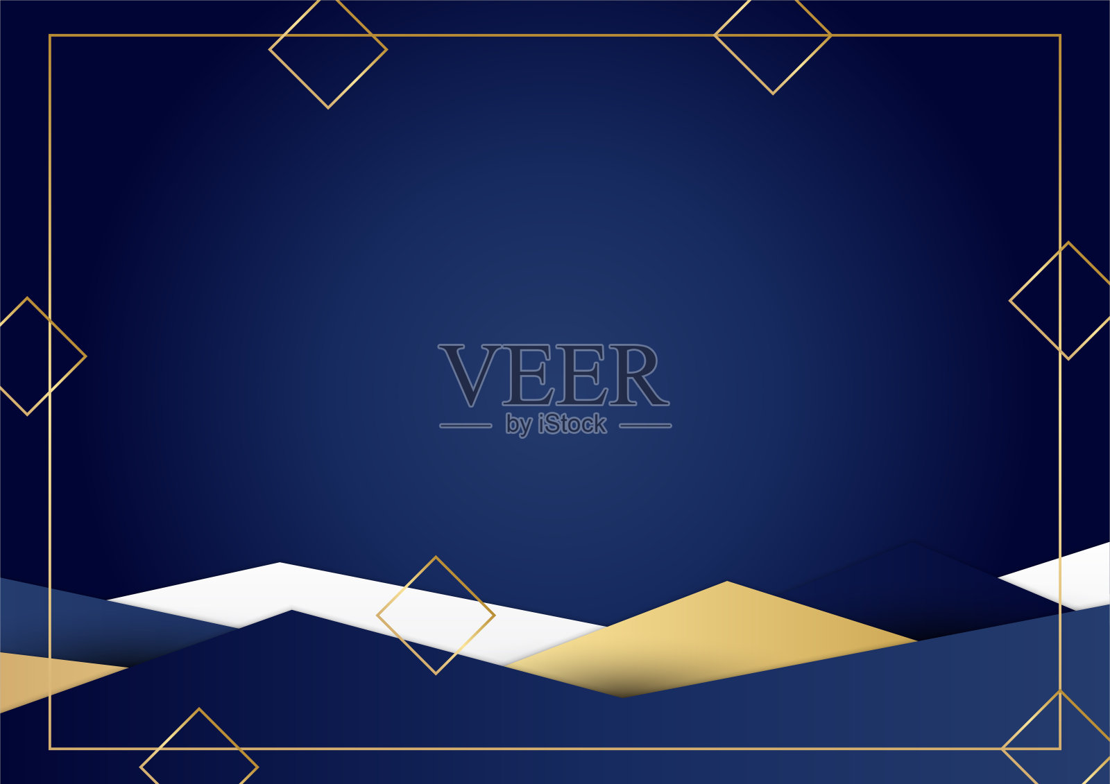 抽象的蓝色和金色的白色背景与金线。抽象的多边形图案奢华的深蓝色与金色。插画图片素材