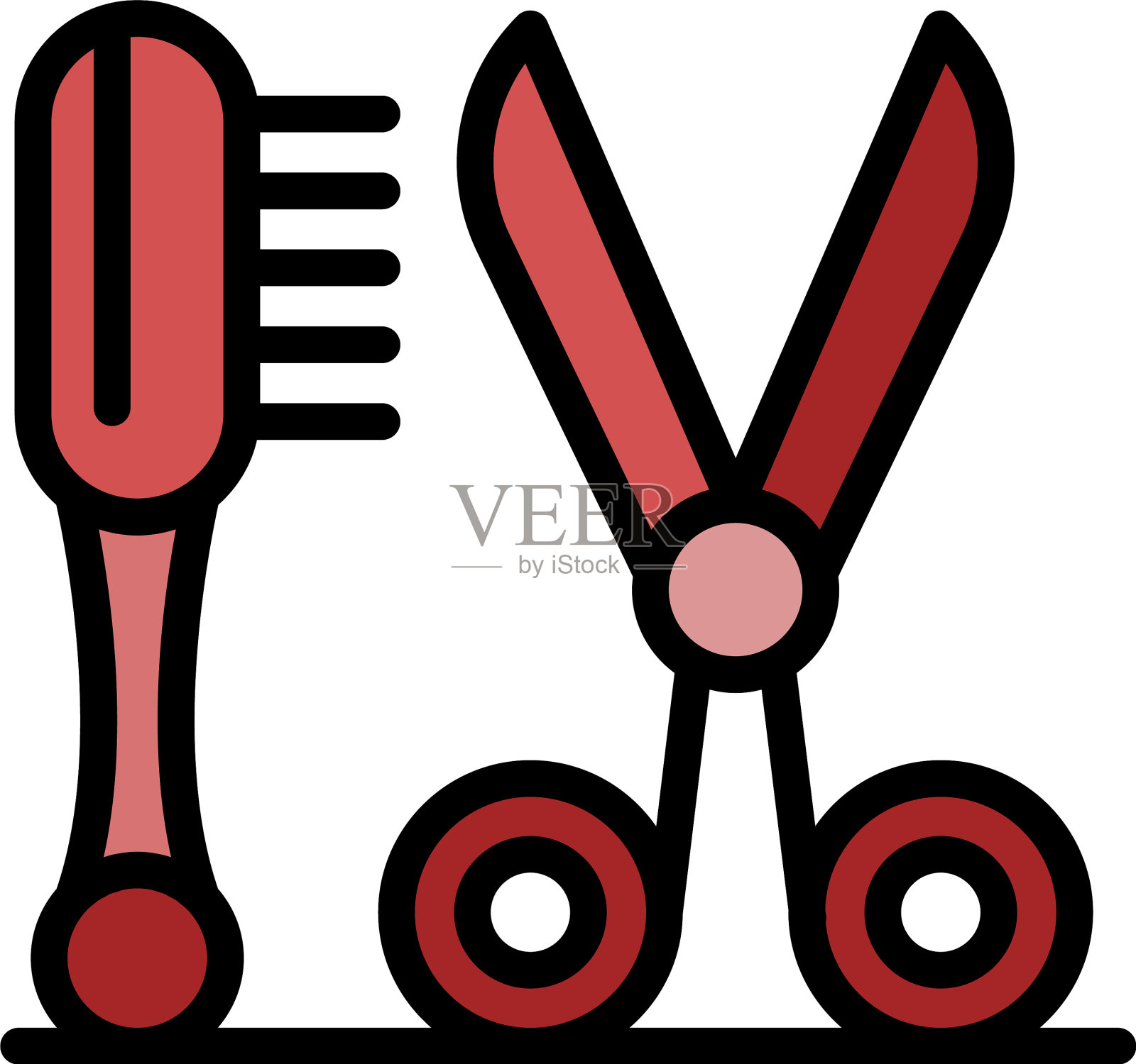 剪刀剃毛刷图标颜色轮廓插画图片素材