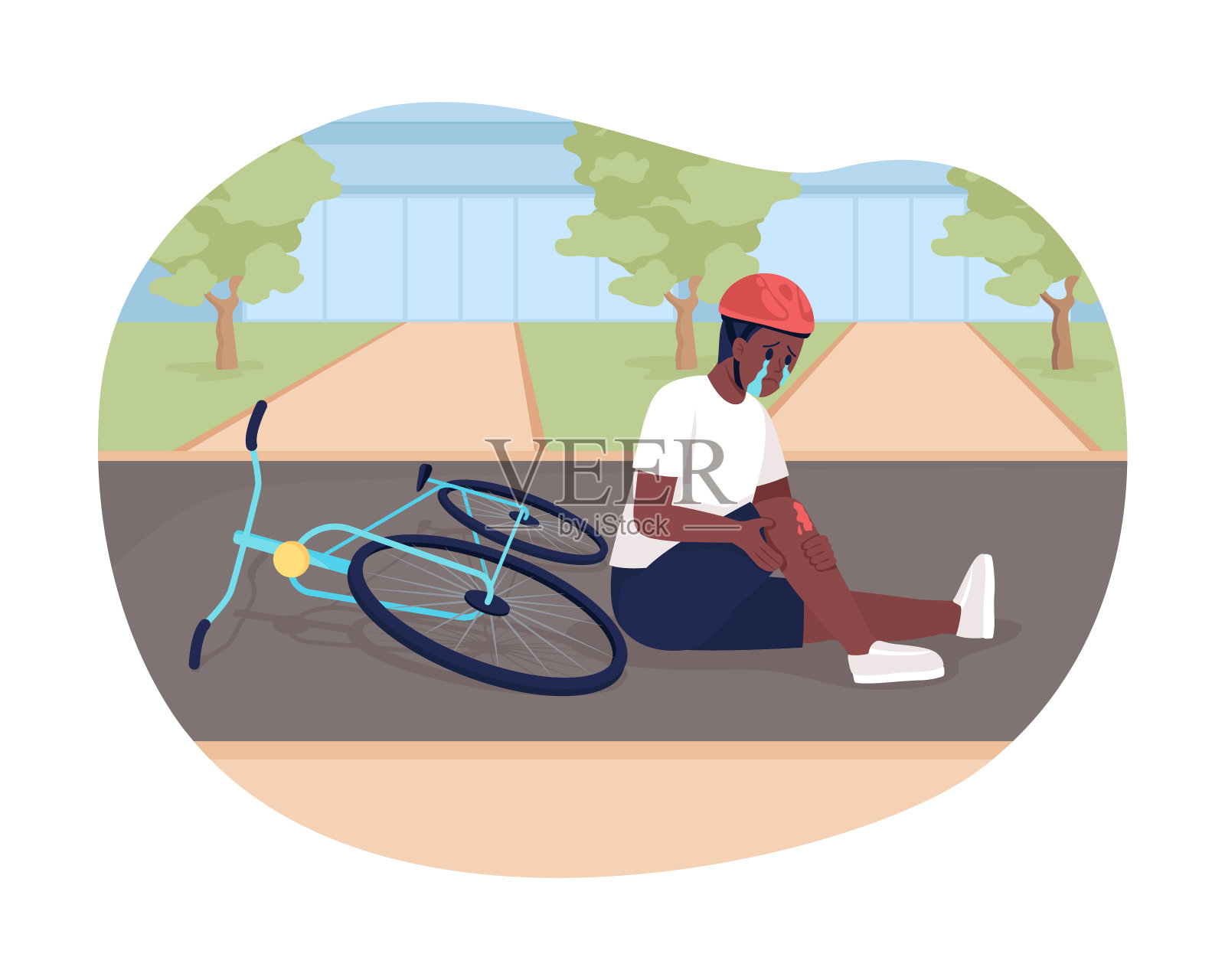 儿童受伤的自行车事故二维矢量孤立插图设计元素图片