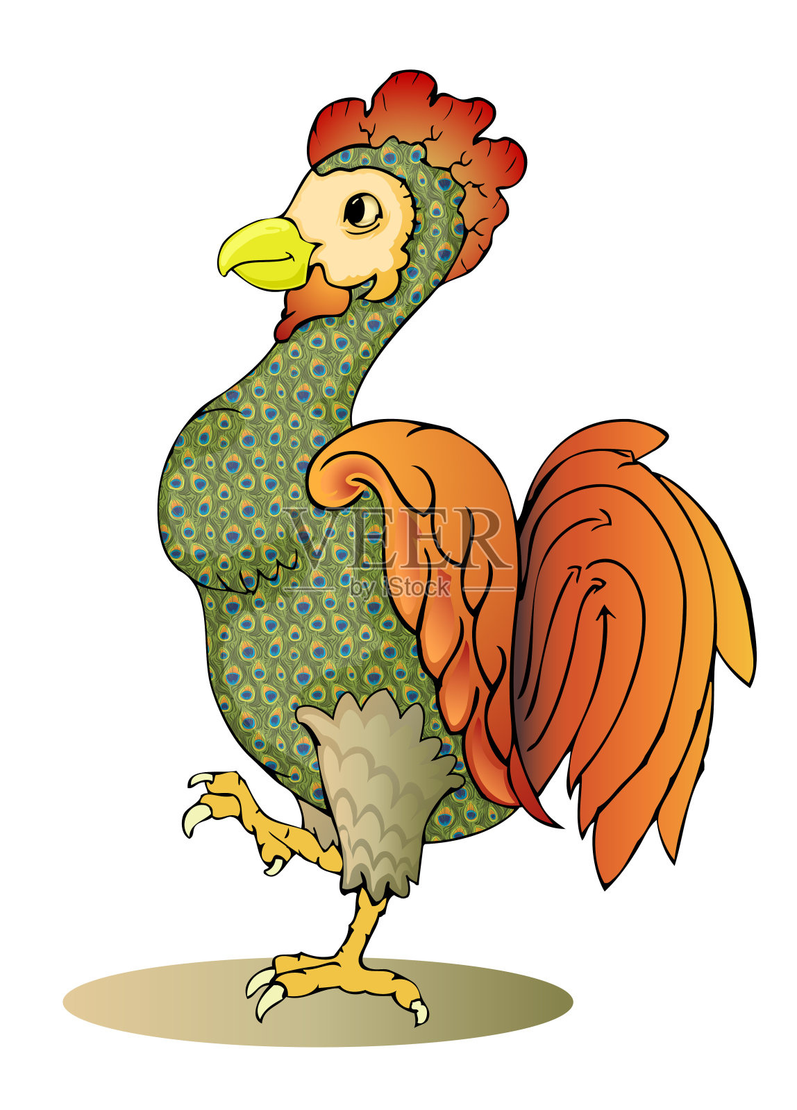 绿色公鸡插图孤立在白色插画图片素材