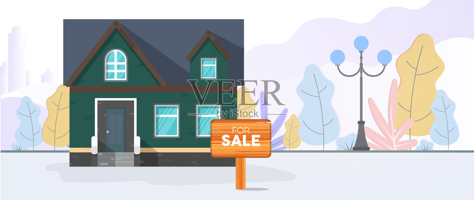待售的房子。出售的迹象。家庭和房地产销售概念。插画图片素材