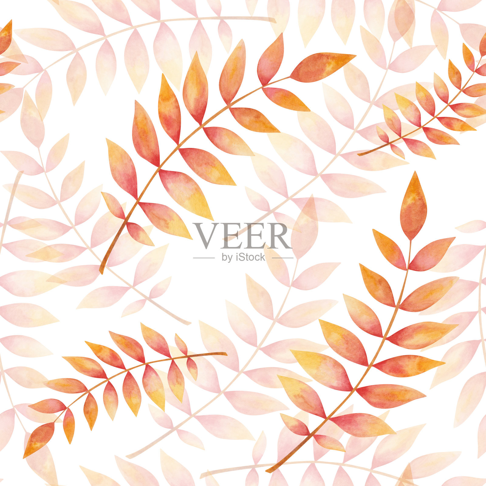 水彩无缝模式从手绘插图的树叶在秋天黄色和红色的颜色。森林自然印刷为秋季织物纺织，设计卡片，包装插画图片素材