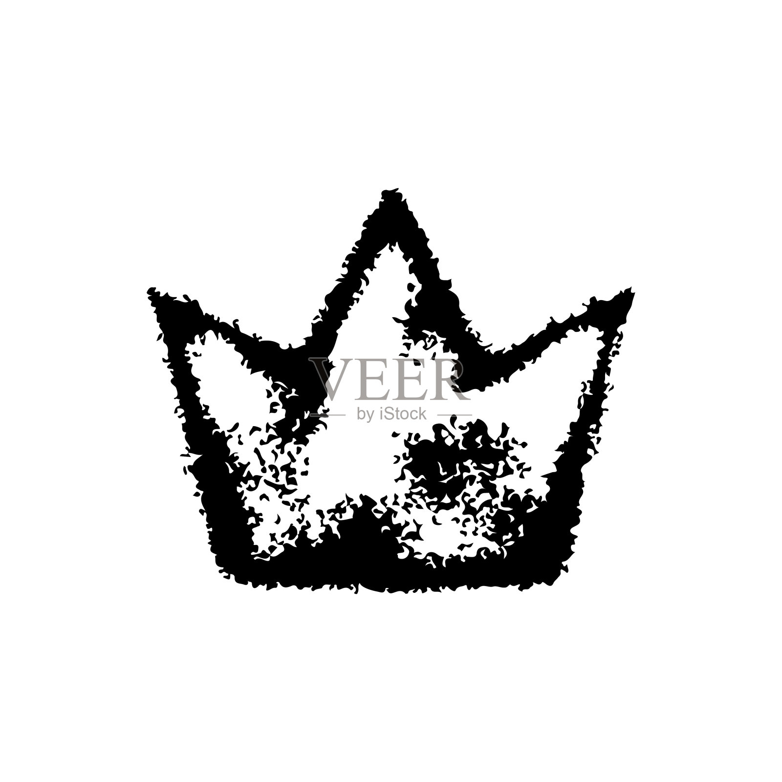 皇冠图标。黑色轮廓，grunge轮廓。前视图。矢量简单的平面图形手绘插图。在白色背景上孤立的物体。隔离。插画图片素材