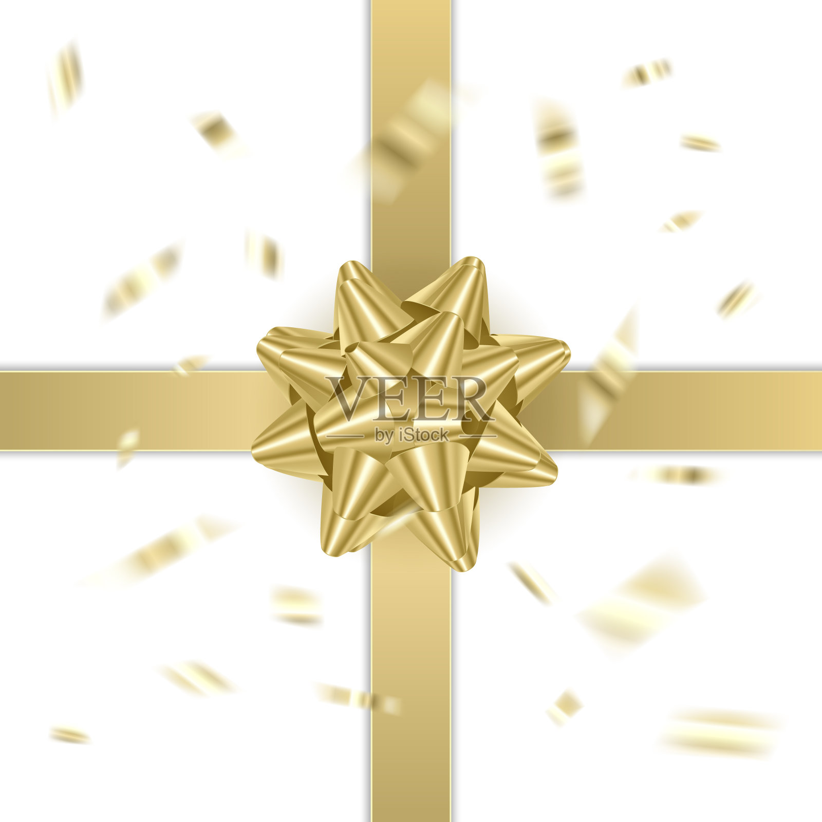 在白色背景上装饰的金色蝴蝶结。圣诞和新年假日装饰。矢量图插画图片素材