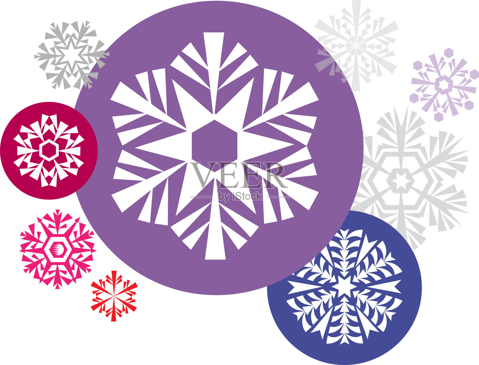 复古风格的雪花在一个简单的圆形基础上组成插画图片素材