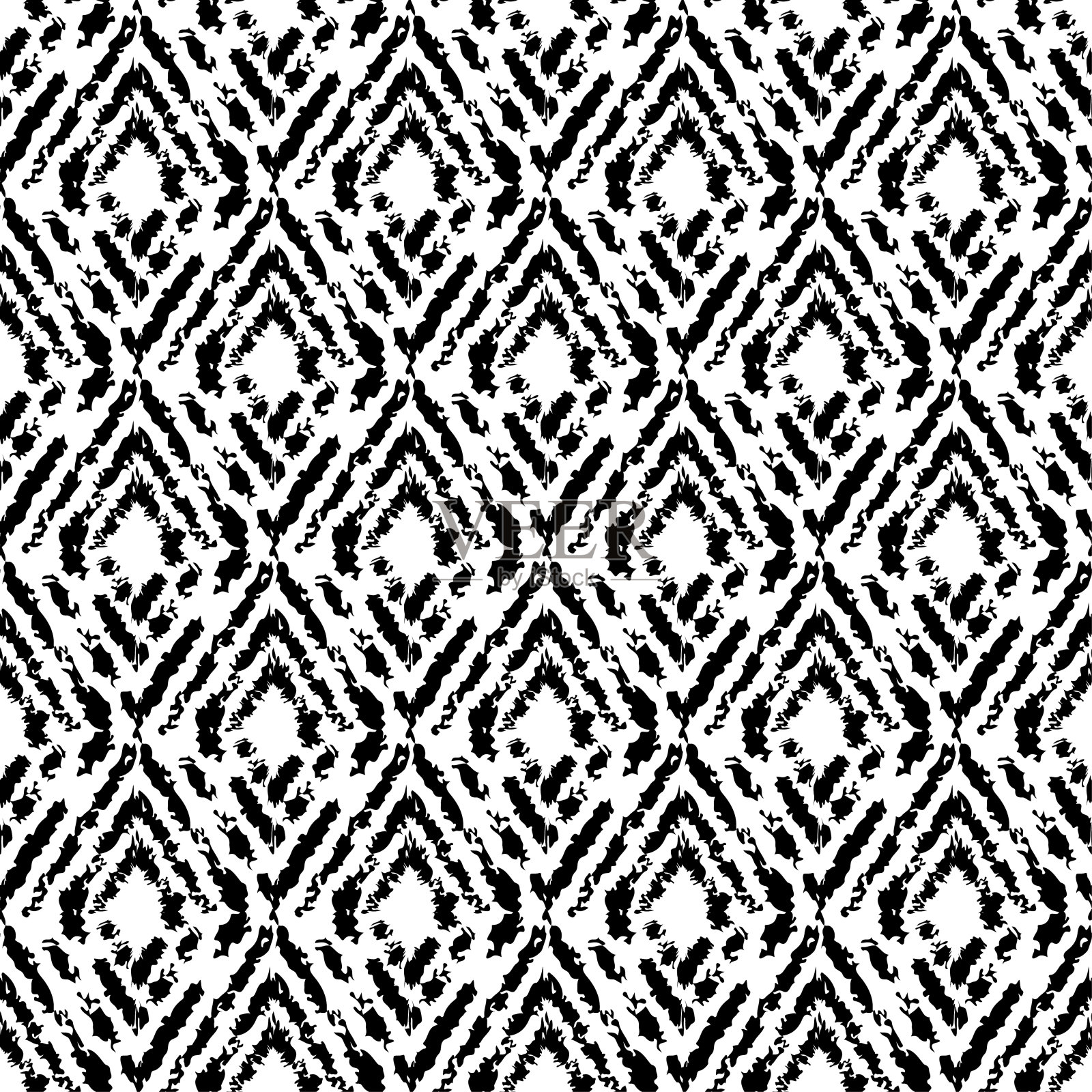 黑色墨水菱形孤立在白色背景上。单色几何无缝图案。矢量简单的平面图形手绘插图。纹理。插画图片素材