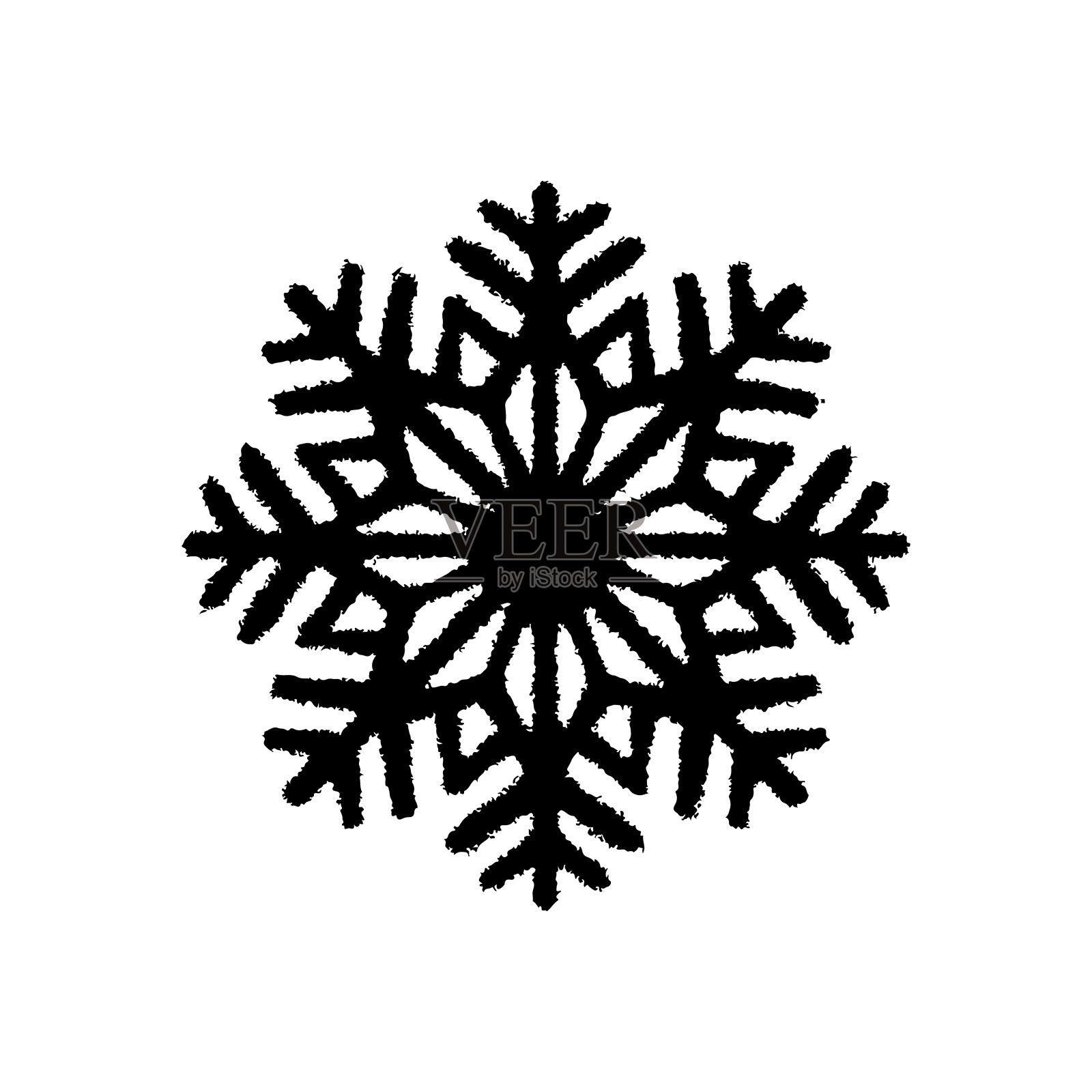 雪花图标。黑色墨水轮廓垃圾剪影。矢量简单的平面图形手绘插图。在白色背景上孤立的物体。隔离。插画图片素材