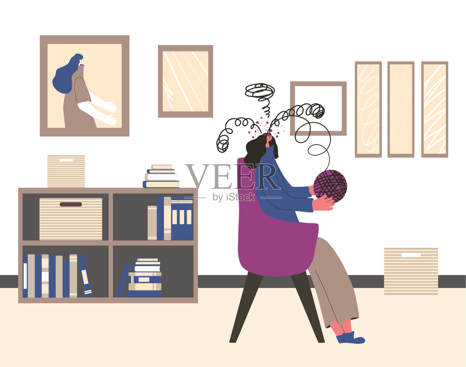 精神障碍：情绪低落的矢量人物插画图片素材