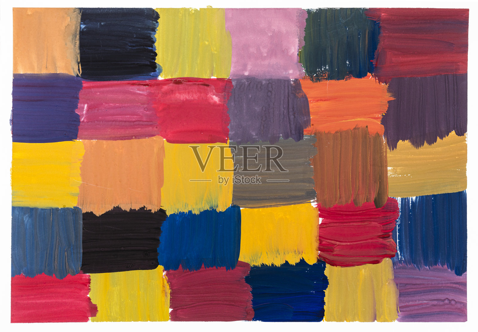 抽象的彩色格子图案在白纸上插画图片素材