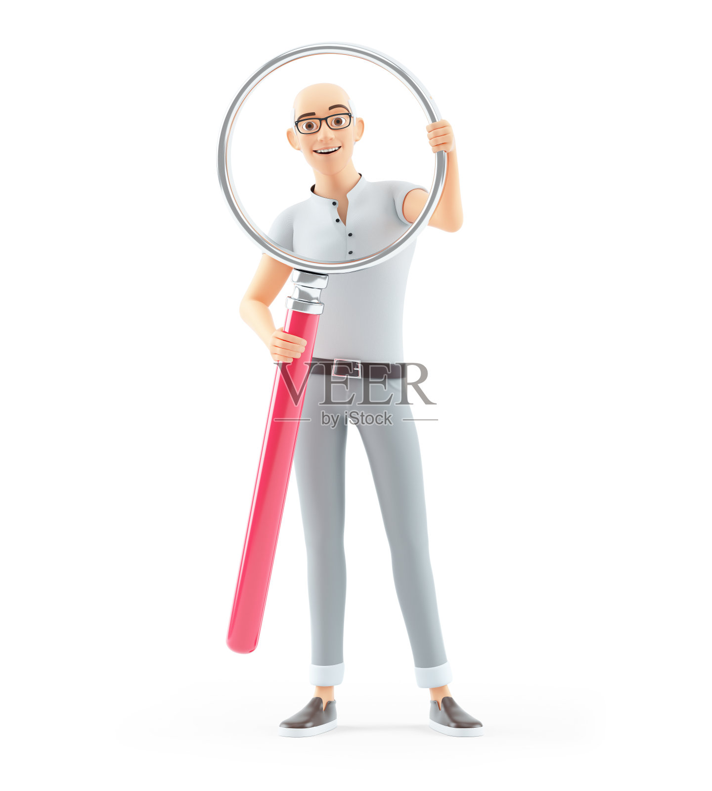 3d高级男子手持大放大镜照片摄影图片
