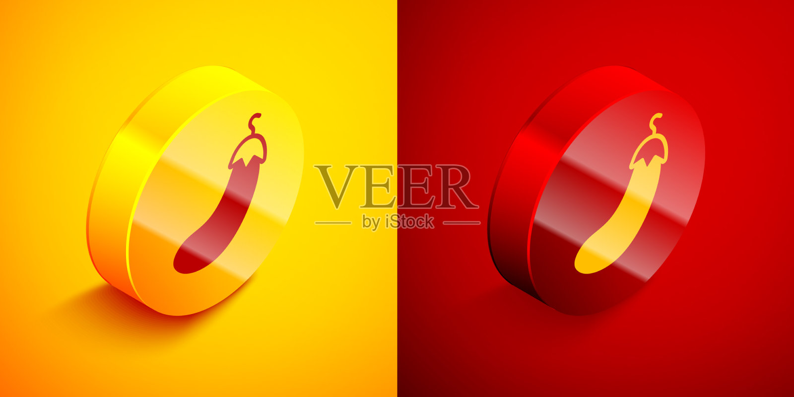 等距茄子图标分离上的橙色和红色插画图片素材