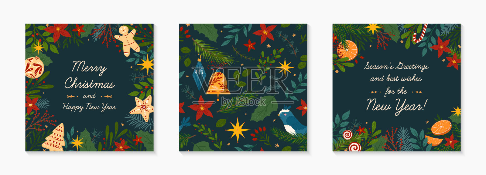 圣诞和新年祝福横幅和无缝模式插画图片素材