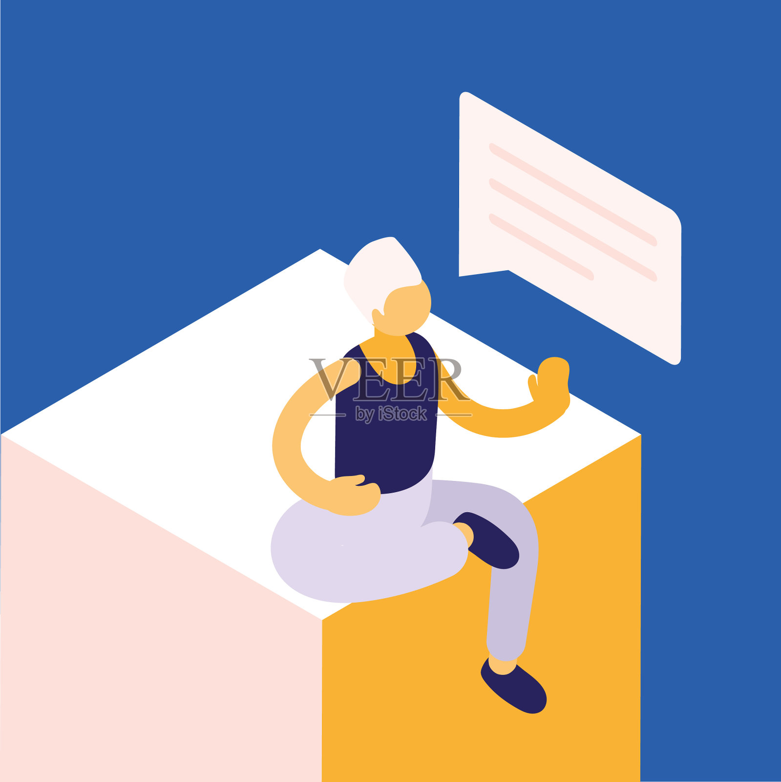 男孩和语言泡泡插画图片素材