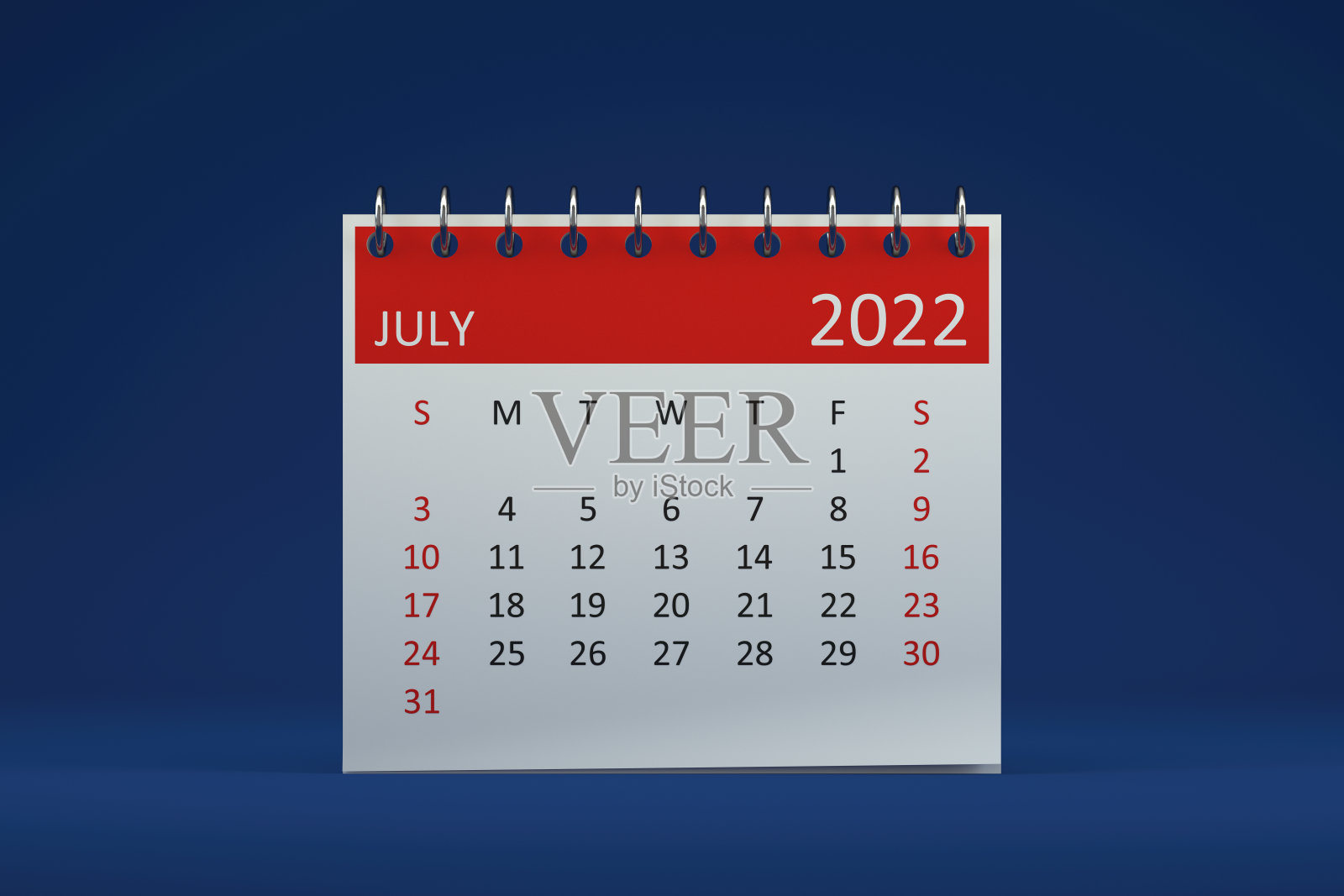 2022年蓝色背景七月日历照片摄影图片