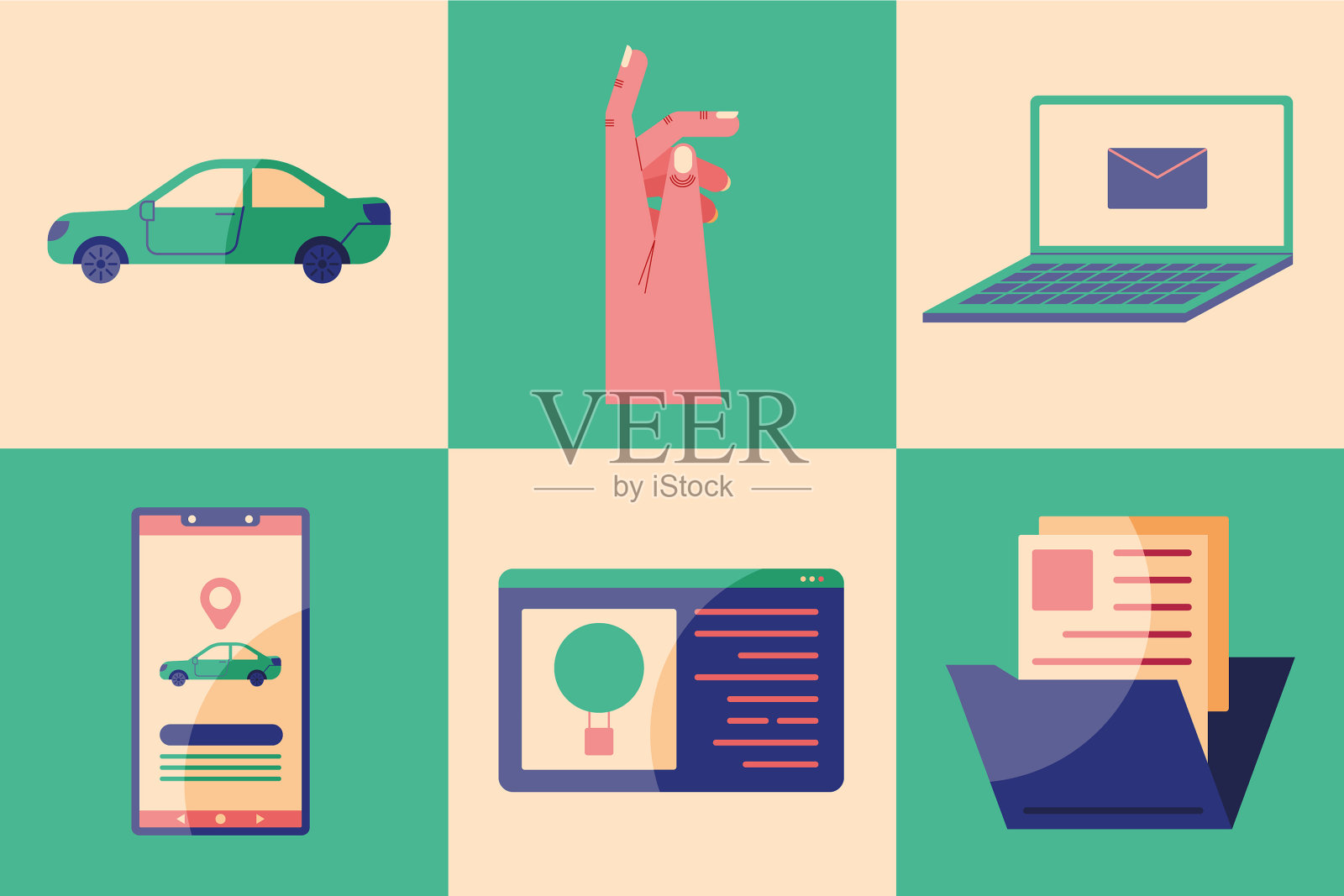 科技概念六图标插画图片素材