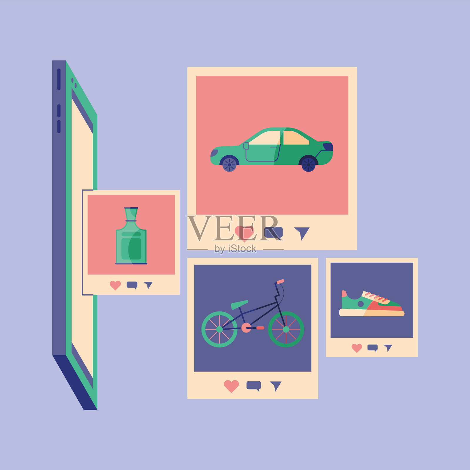 带有科技图标的智能手机插画图片素材