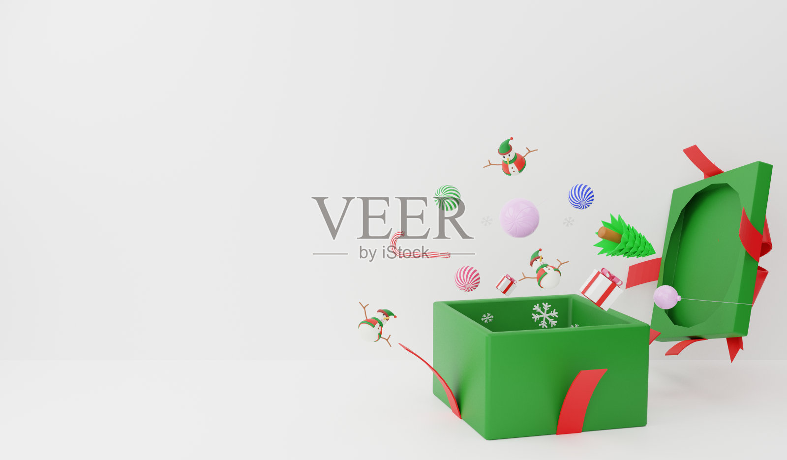 3d渲染圣诞道具从礼品盒浮动打开照片摄影图片