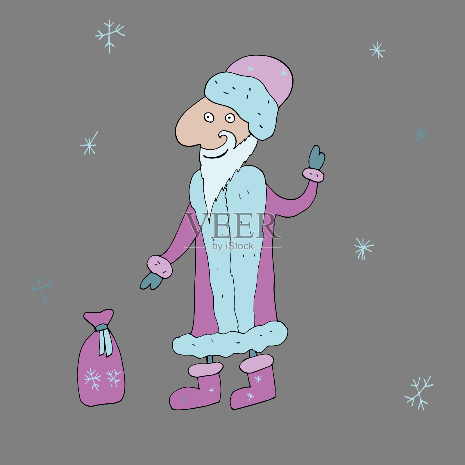 向量雪少女和圣诞老人插画图片素材