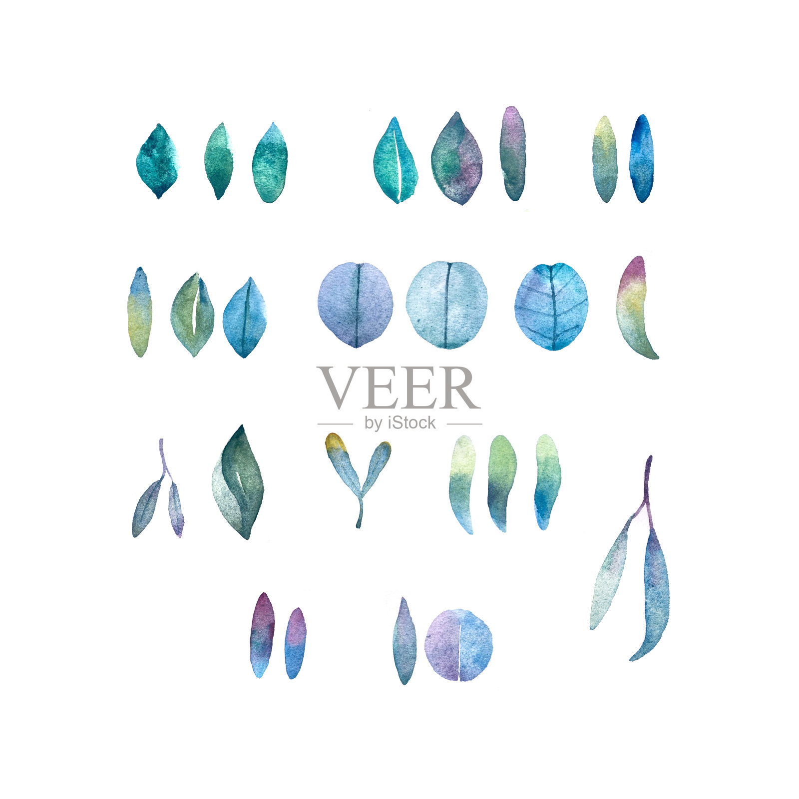 白色背景上的水彩叶子插画图片素材