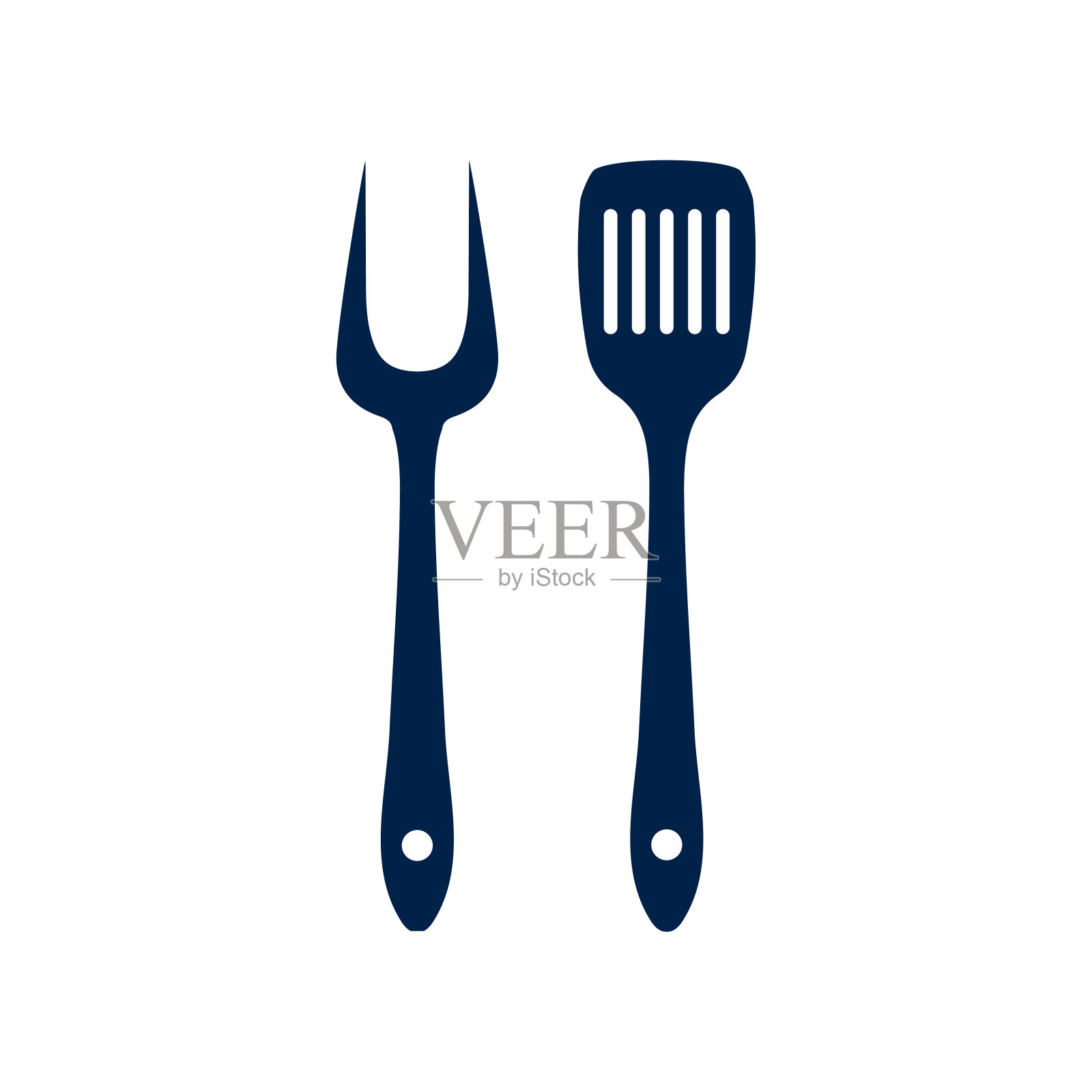 烧烤或烧烤工具图标在平面设计。烧烤叉标志孤立的符号在白色的背景上。简单的剪影烧烤工具。标志。矢量插图。图标素材