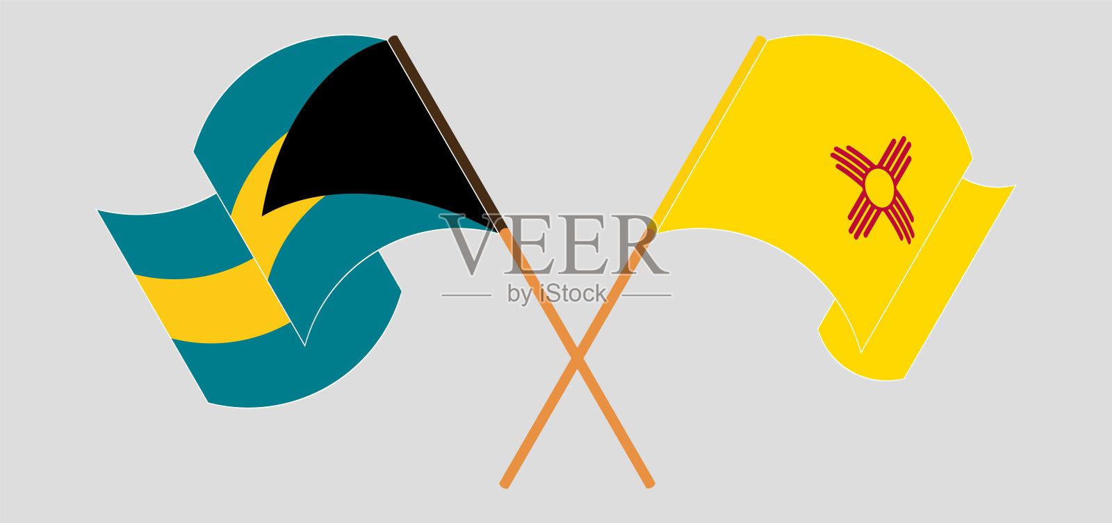 交叉并挥舞着巴林和新墨西哥州的国旗设计元素图片