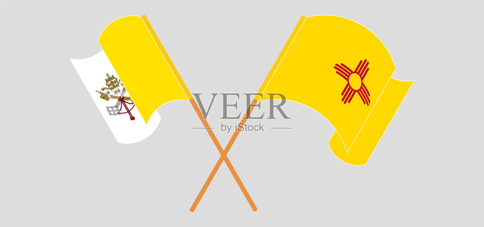 交叉并挥舞着梵蒂冈和新墨西哥州的旗帜设计元素图片