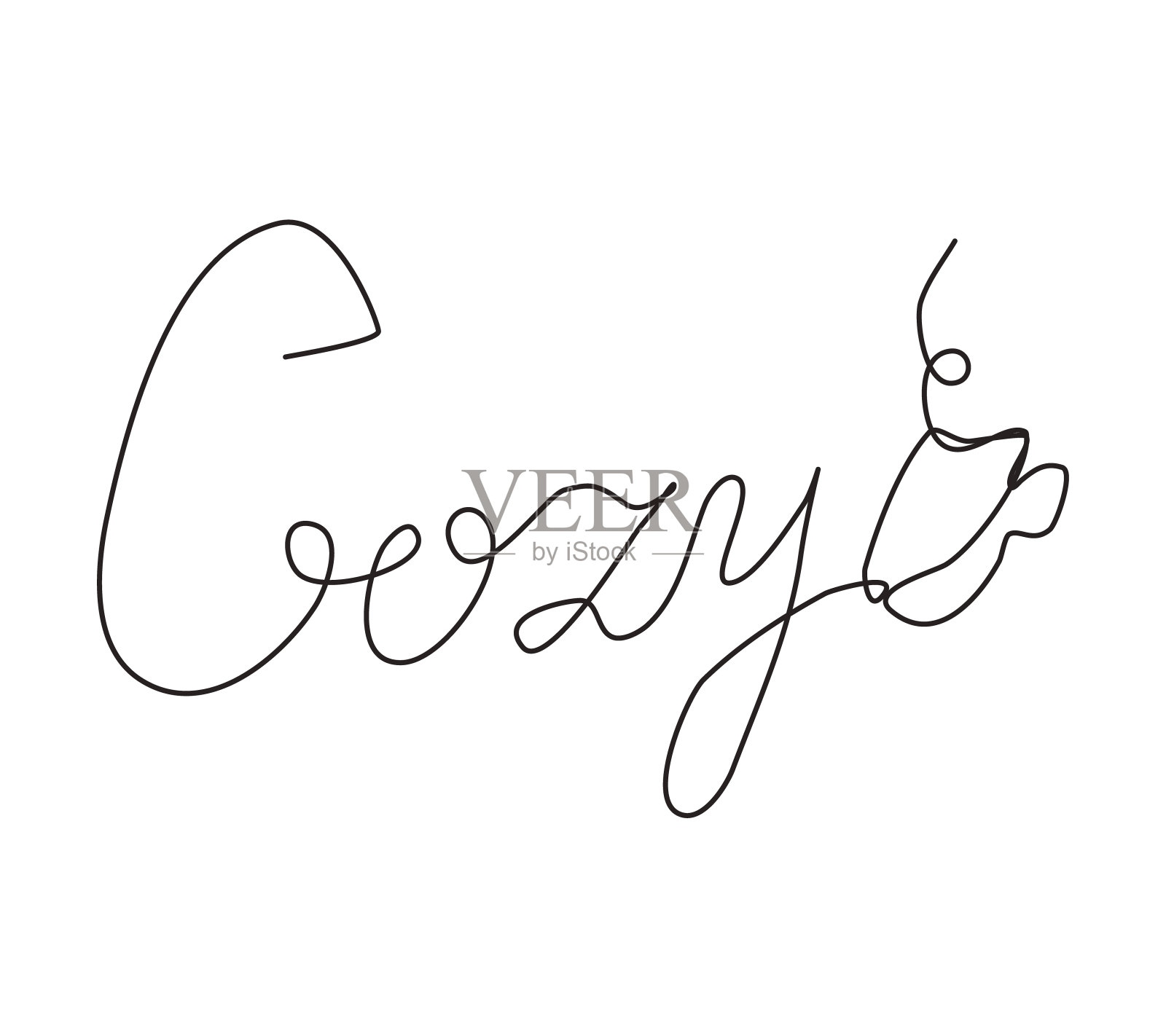 单词cozy和一杯热饮写在一行里。舒适的矢量标志设计元素图片