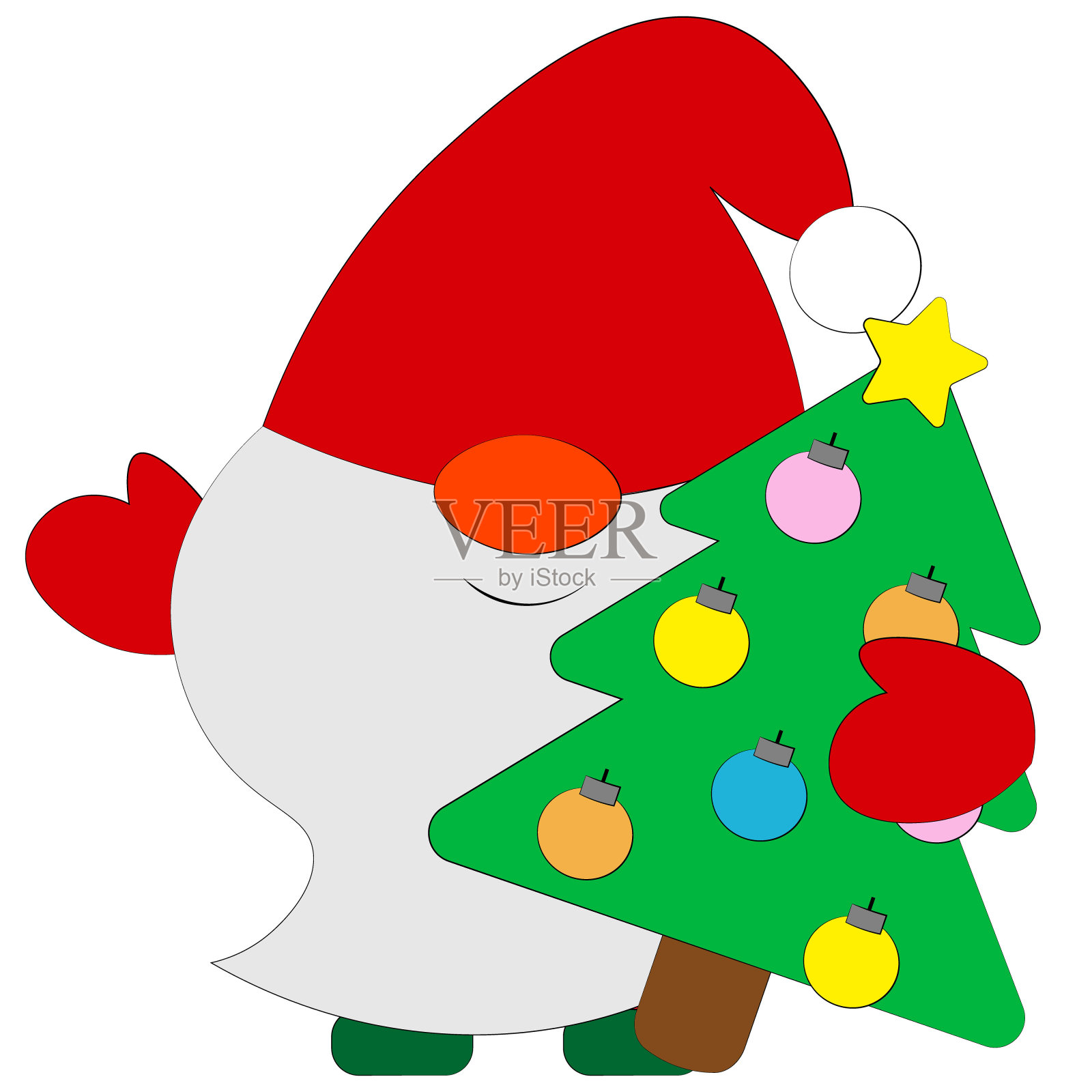 有圣诞树的圣诞小矮人。彩色插图设计元素图片