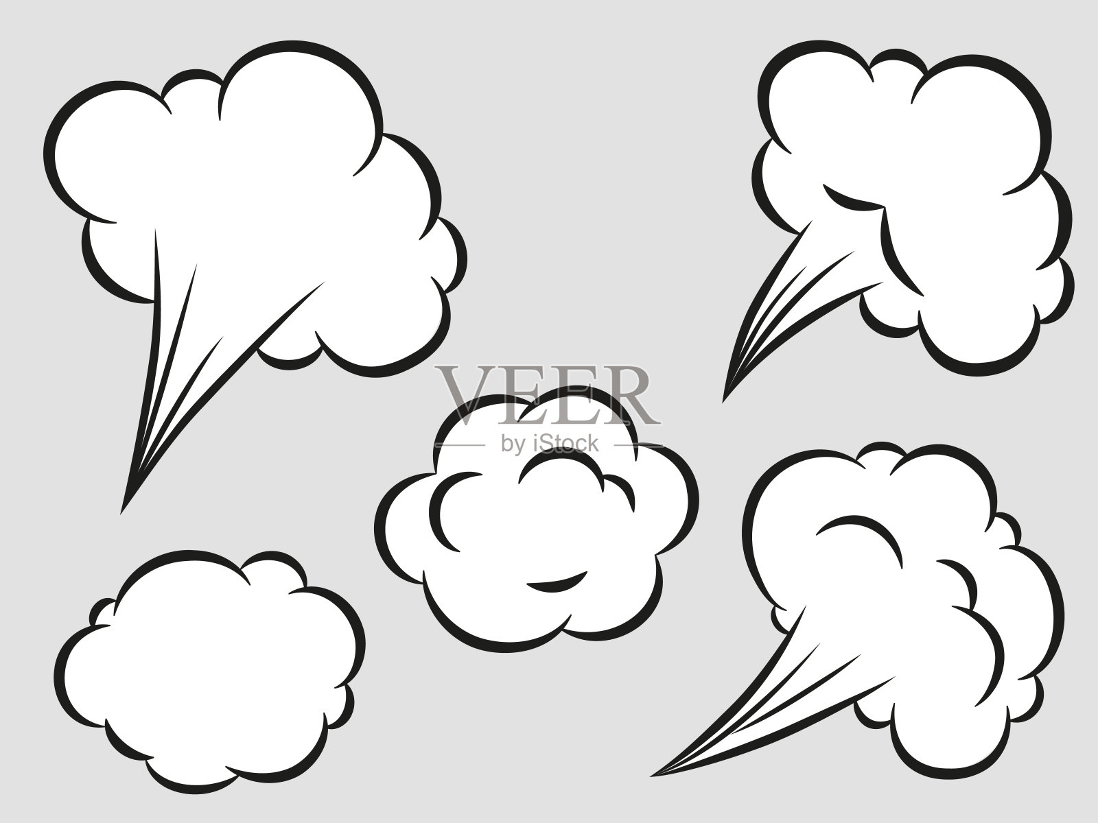 漫画风格的速度元素设置。在白色背景上分离出难闻的烟雾。插画图片素材