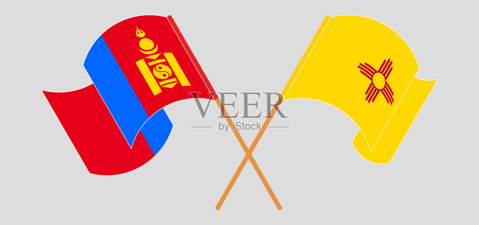 交叉并挥舞着蒙古和新墨西哥州的旗帜设计元素图片