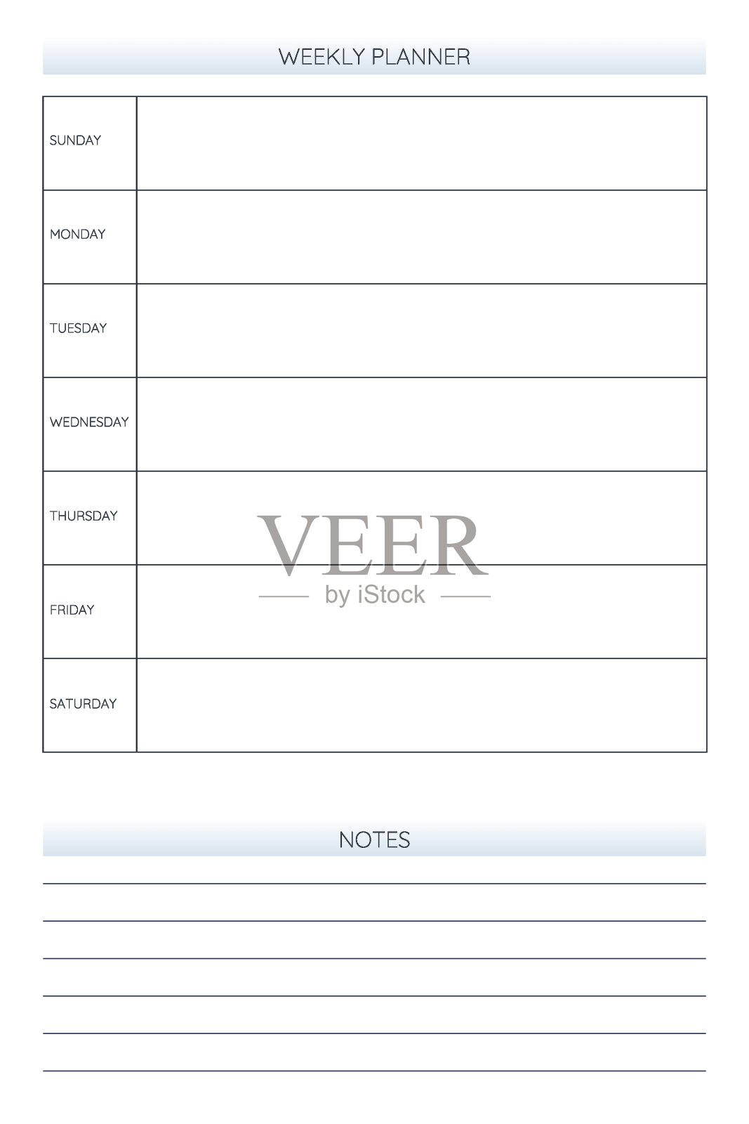 每周个人计划日记模板在经典的严格风格。每月日历，个人时间表，极简限制设计的商务笔记本。星期从星期日开始插画图片素材