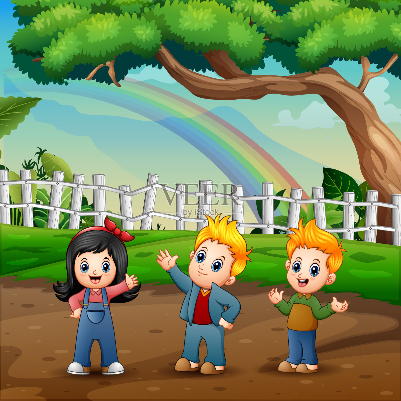 有趣的孩子在自然的背景插画图片素材