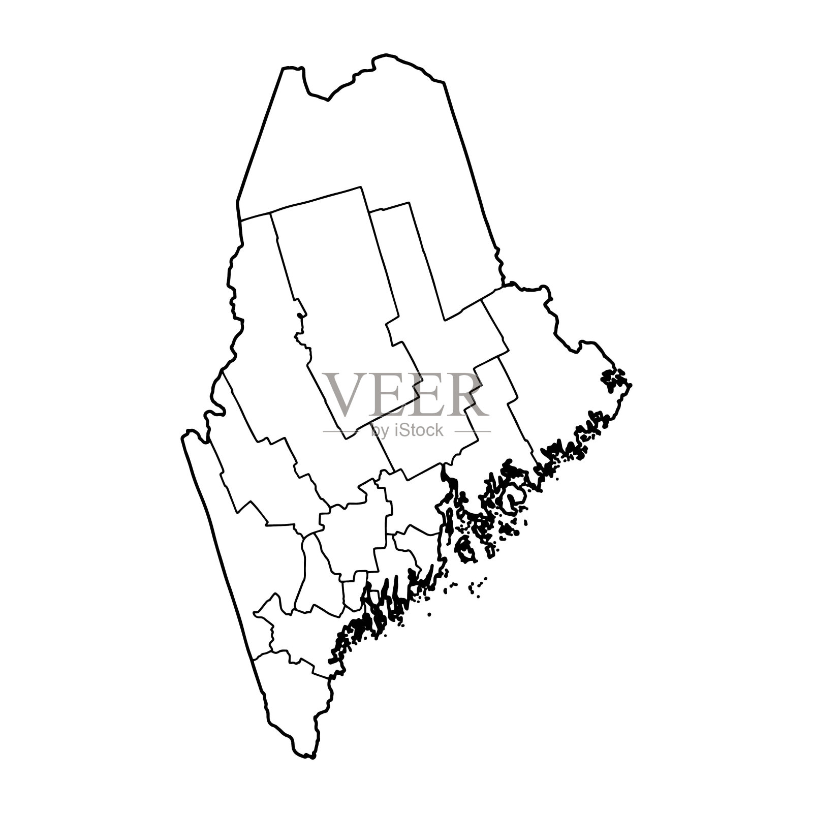 缅因州的轮廓图白色背景。插画图片素材